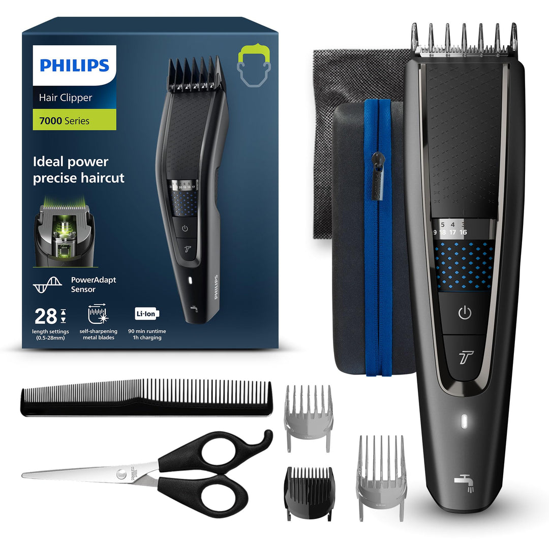 Philips Hair Clipper Series 7000 Haarschneider mit Trim-n-Flow-Technologie (Modell HC7650/15) mit 28