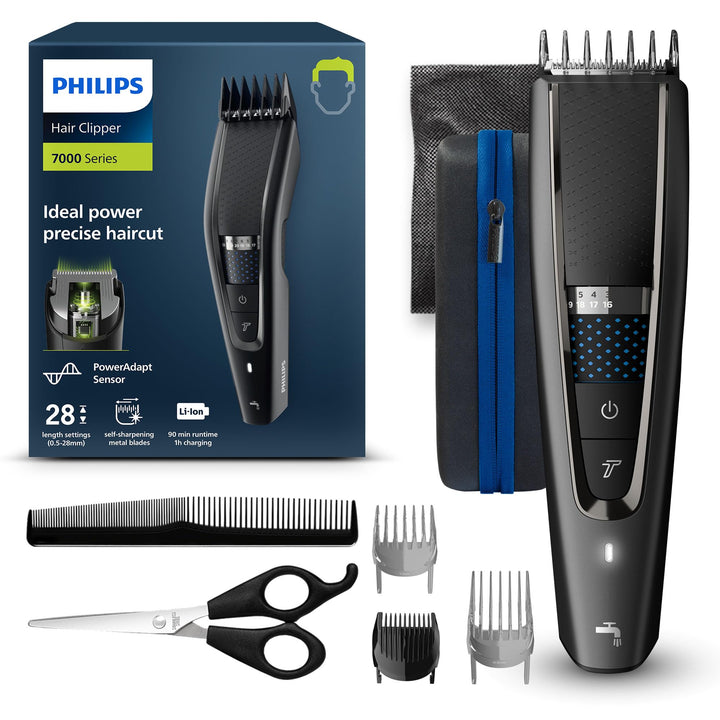 Philips Hair Clipper Series 7000 Haarschneider mit Trim-n-Flow-Technologie (Modell HC7650/15) mit 28