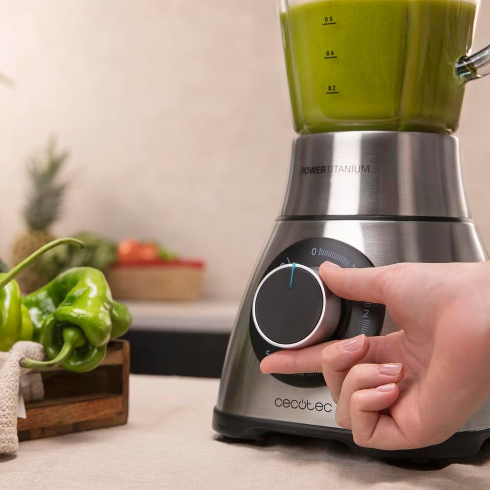 Cecotec Standmixer Power Black Titanium 2000MAX PerfectMix. 2000W maximale Leistung, Messer mit schw