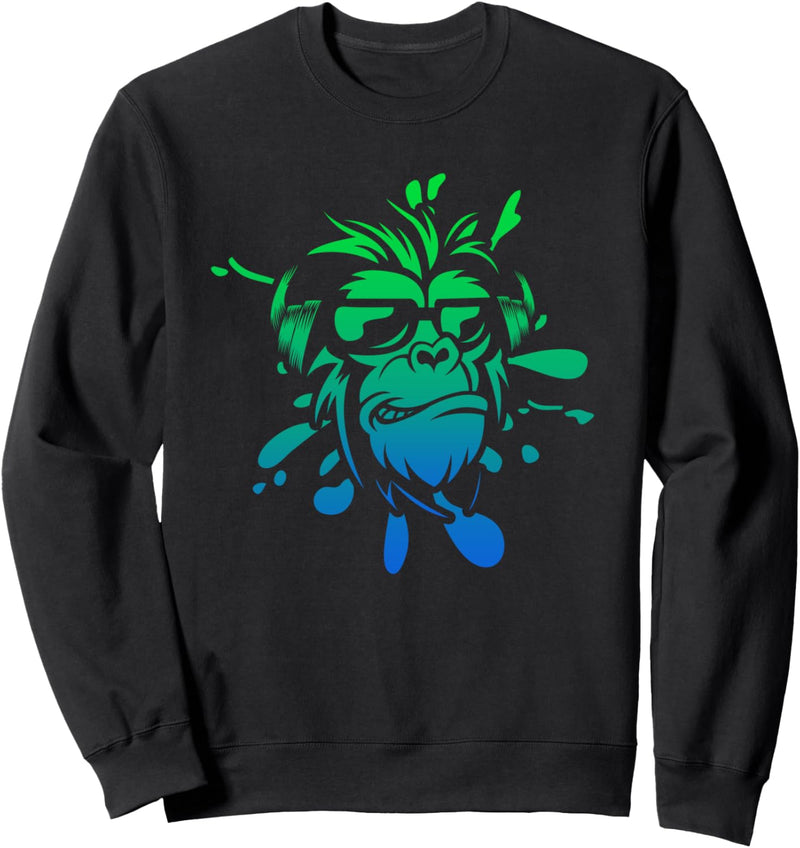 Affe Monkey mit DJ Kopfhörer und Sonnenbrille Geschenkidee Sweatshirt