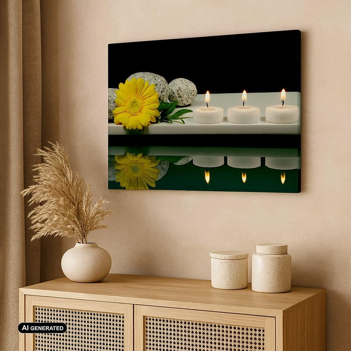 ARTTOR Bilder auf Leinwand Spa Blume Kerze Stein Leinwandbild 70x50cm Wandbilder Dekoration Wohnzimm