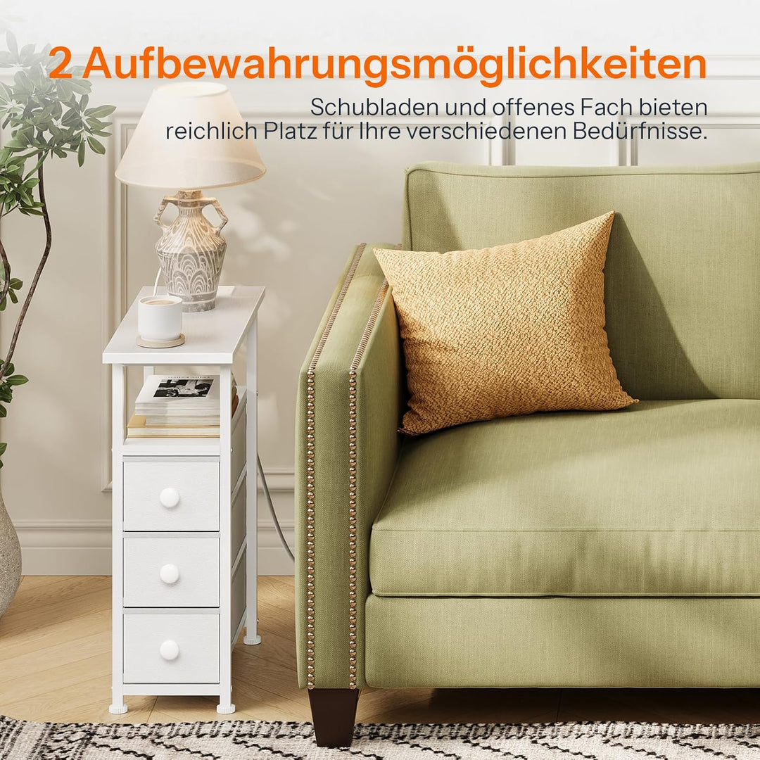 HOOBRO Nachttisch mit Ladestation, 1 Standardsteckdose, 2 USB-Anschlüsse, schmaler Beistelltisch, 3