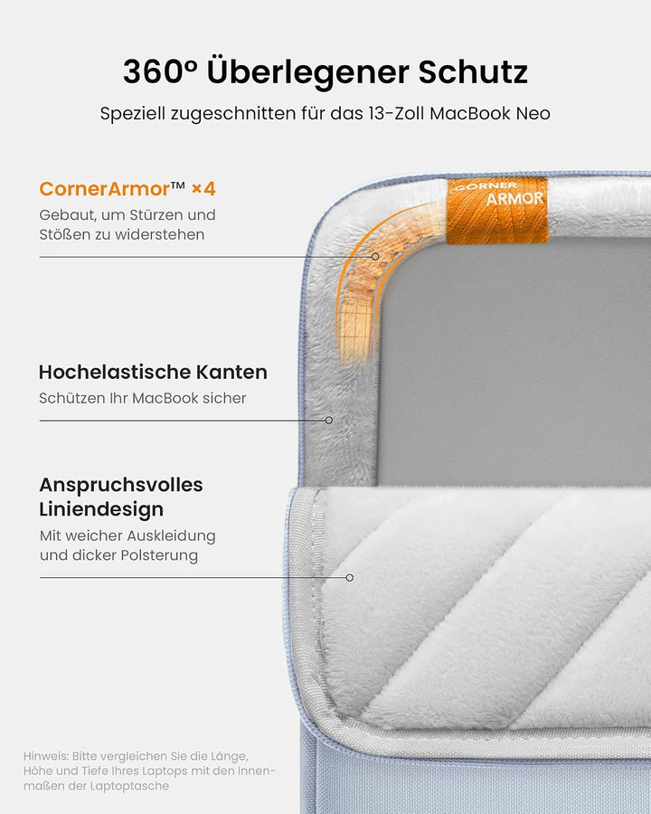 tomtoc 360° Tasche Hülle Entwickelt für 13 Zoll MacBook Neo A3404 (2026) mit A18 Pro Chip, Wasserabw