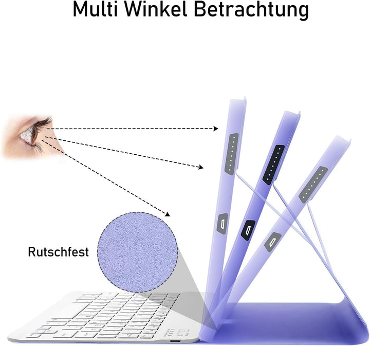 Hülle mit Tastatur für Samsung Galaxy Tab S6 Lite, Schutzhülle mit Pencil Halter Wireless Tastatur (