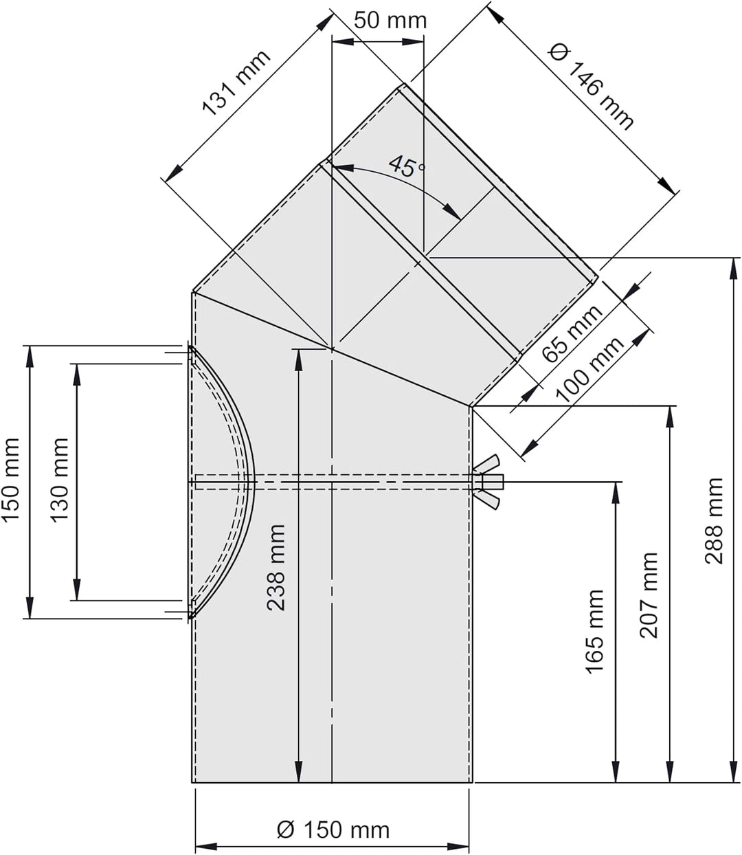 EWO Ofenrohr-Bogen 150 mm Durchmesser - Bogen 45° mit Tür Schwarz - Senotherm-Beschichtung - russbes