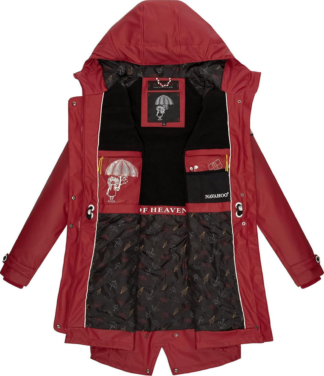 Navahoo Damen Übergangsjacke Regenmantel wasserdicht lang warm gefüttert mit Kapuze Rainy Flower XS-