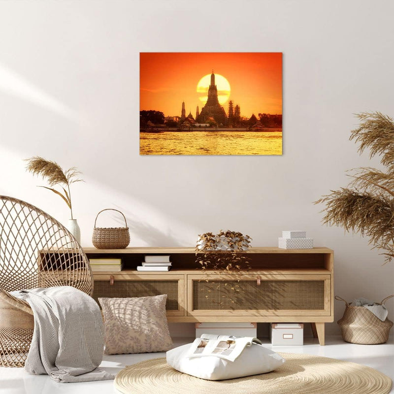 ARTTOR Bilder auf Leinwand Tempel Asien Leinwandbild mit Rahmen 70x50cm Wandbilder Dekoration Wohnzi