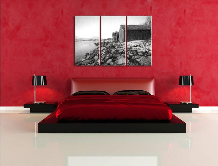 Pixxprint Küste der norwegischen See Tromso als Leinwandbild/Grösse: 3 Teilig (120x80) cm/Wandbild/K