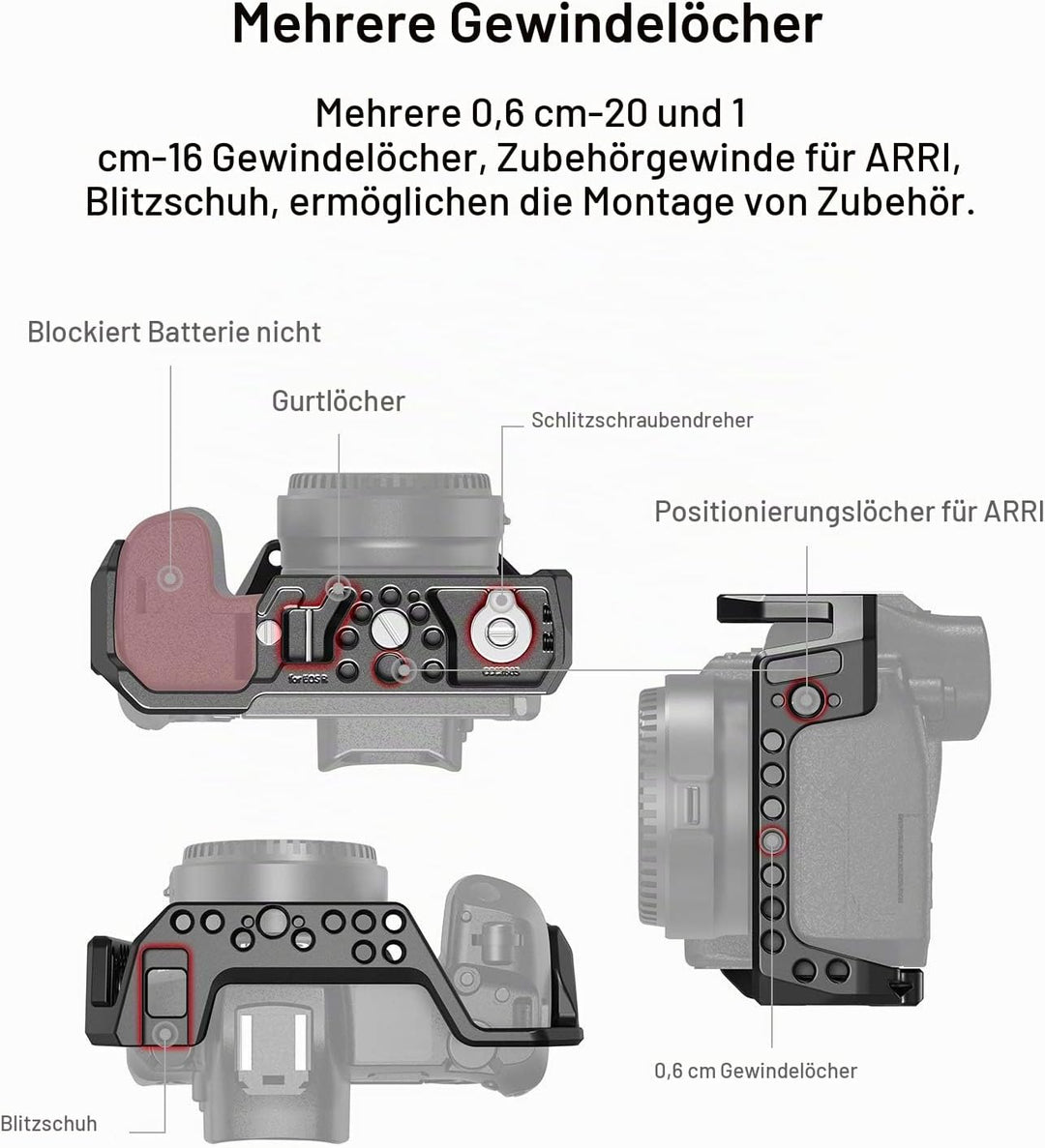 SMALLRIG Cage Käfig mit integriertem Cold Shoe und Platte für Arca Standard für Canon R - CCC2803