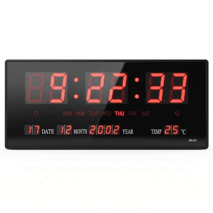 Starlet24 LED Wanduhr mit Timer Wecker Schlummer Kalender Temperatur grosse LED-Anzeige 36x15cm (JH3