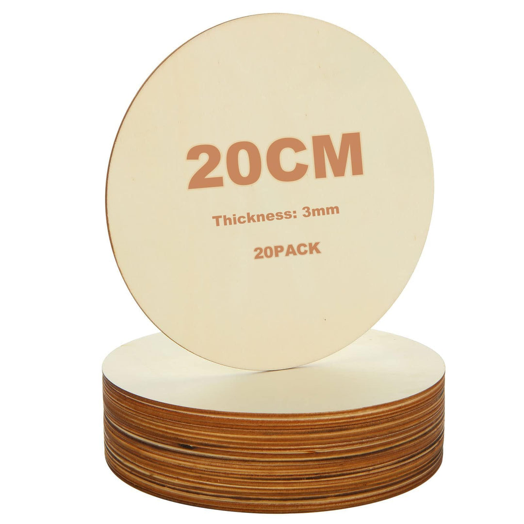 JMIATRY 20 Stück Holzscheiben 20 cm Durchmesser, Holzplatte Rund 20cm - 3 mm dicke, Runde Sperrholzp