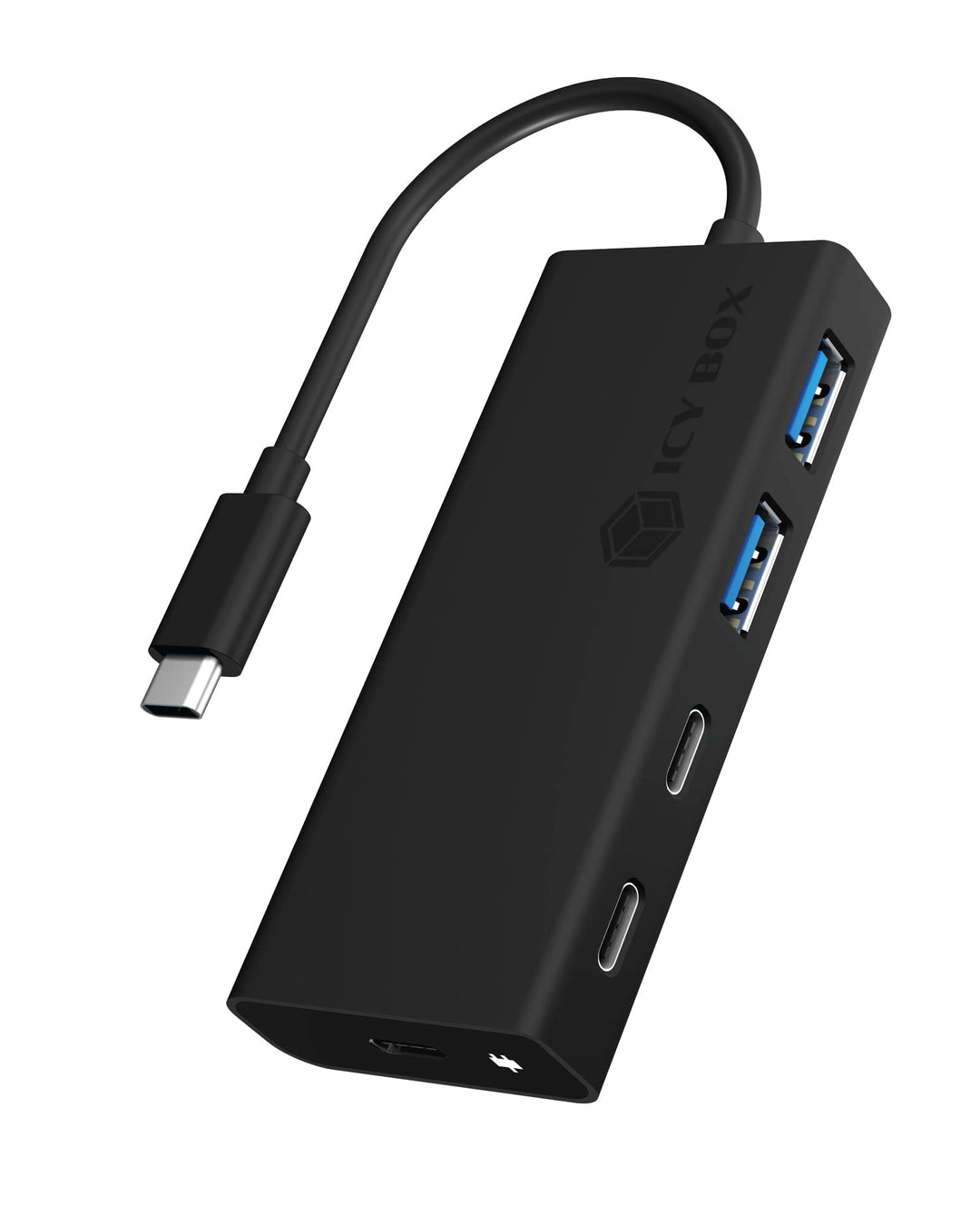 Icy Box USB Hub mit USB-C Stecker und Power Delivery, USB 3.0, integriertes Kabel, aluminium, PD 60