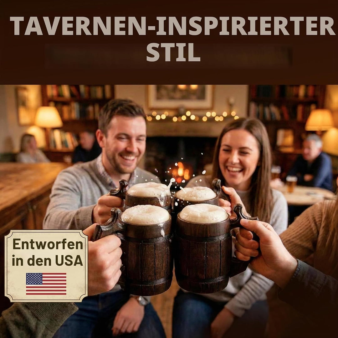 MyFancyCraftLUKRA Bierbecher aus Eichenholz, handgefertigt, Edelstahl-Tasse, 0,6 Liter, 20 Unzen, Ba