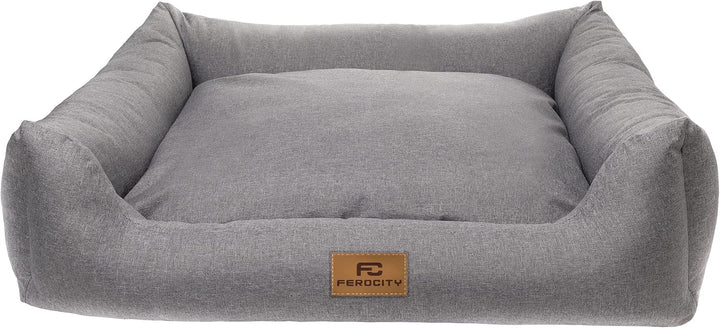 Ferocity Hundebett waschbares Hundesofa mit Rand und Wendekissen, Hundekissen aus Cordura und Samt,