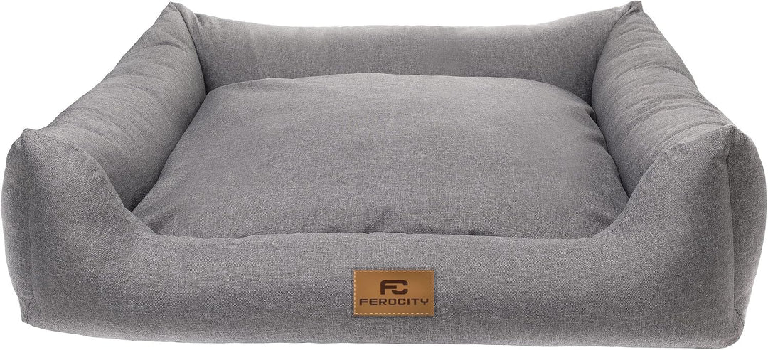 Ferocity Hundebett waschbares Hundesofa mit Rand und Wendekissen, Hundekissen aus Cordura und Samt,