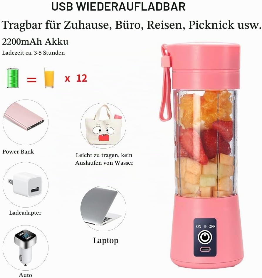 Mixer Smoothie Maker, elektrischer USB-Entsafter-Mixer, tragbarer Mini-Mixer mit sechs Klingen für S