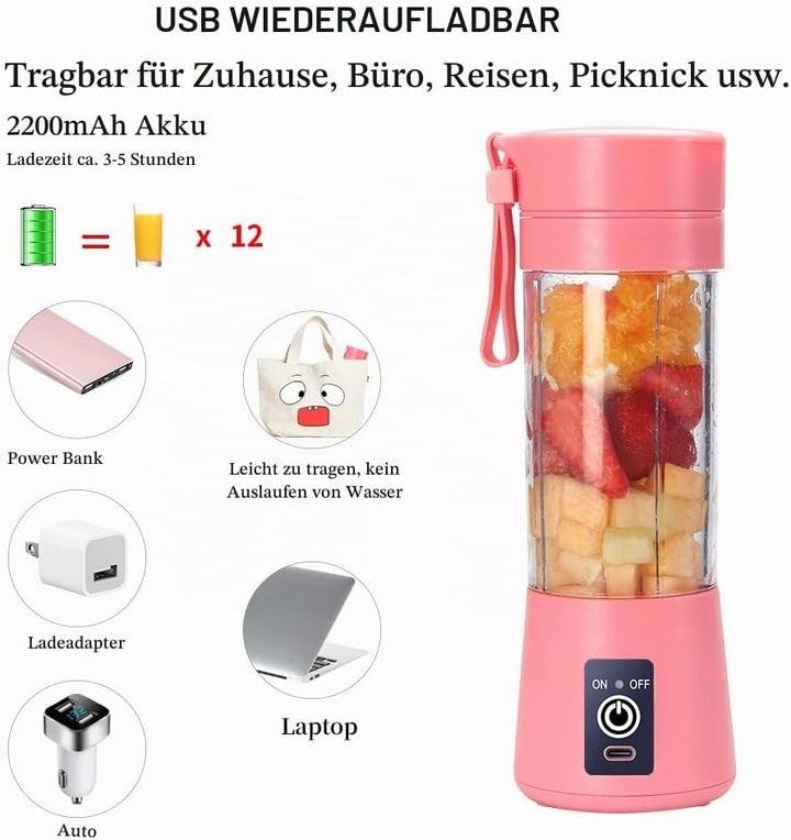 Mixer Smoothie Maker, elektrischer USB-Entsafter-Mixer, tragbarer Mini-Mixer mit sechs Klingen für S