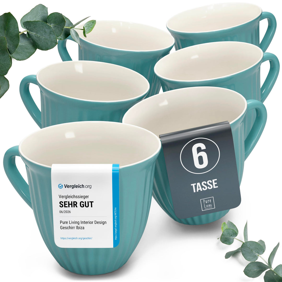 Steingut Kaffeetassen 6 Personen Hygge TESTSIEGER, Traumhaftes Skandinavisches Steingut Tassen Set,
