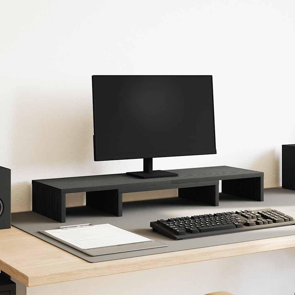 vidaXL Monitorständer Verstellbar Schwarz Eichen-Optik 80x24x10,5 cm, Erhöhung Monitor, Ständer für