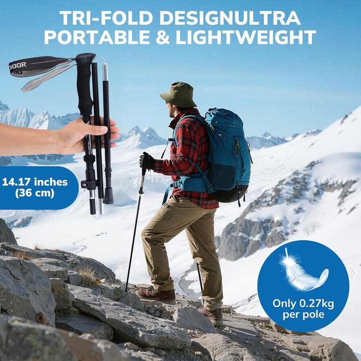 Wanderstöcke, Faltbare Trekkingstöck, Walking Stock aus 7075 Aluminium Ultraleicht, Praktisch zu Ver