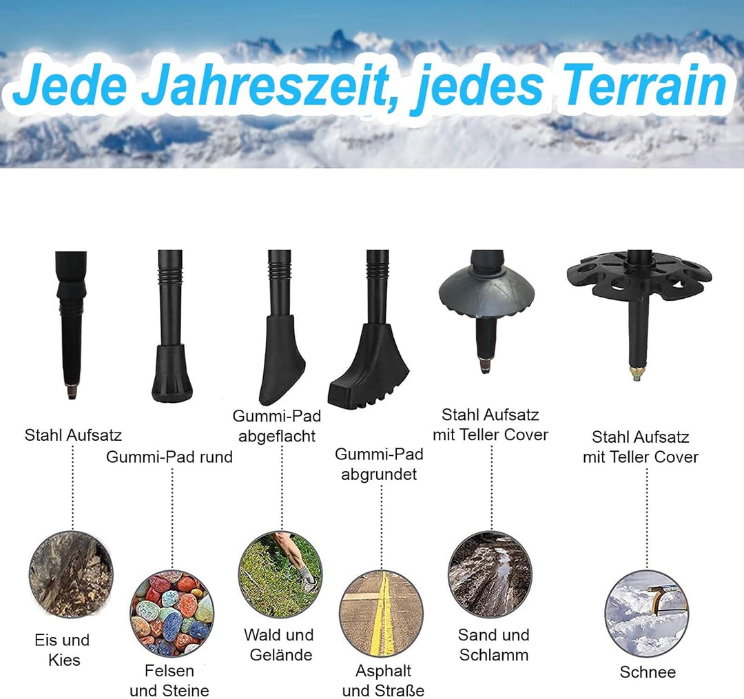 Alu Nordic Walking Teleskop Stöcke inkl. 12 Aufsätze Wanderstöcke Trekkingstock Aluminium Trekking W