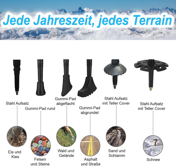 Alu Nordic Walking Teleskop Stöcke inkl. 12 Aufsätze Wanderstöcke Trekkingstock Aluminium Trekking W