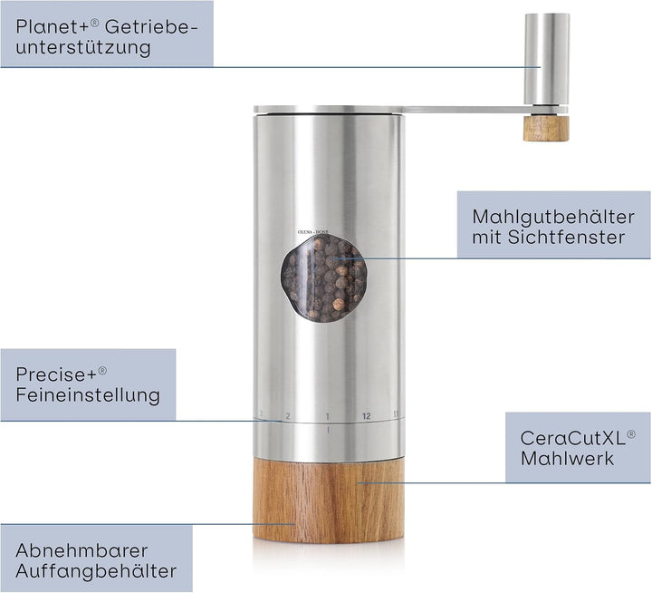 AdHoc PowerMill Pfeffer- oder Salzmühle mit Getriebe, Gewürzmühle Silber, Silber