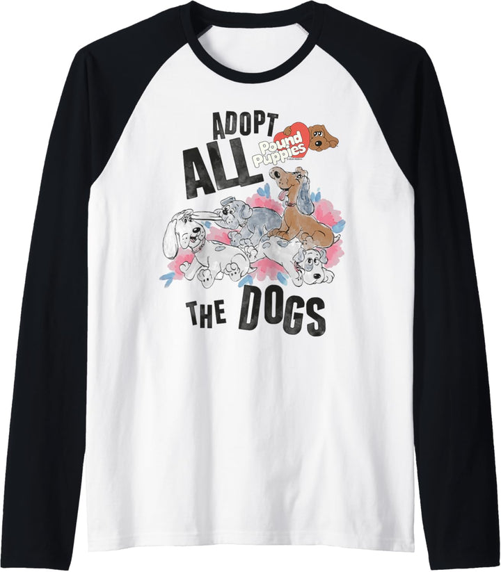 Pound Puppies Adopt All The Dogs Puppy Sketch Logo Raglan