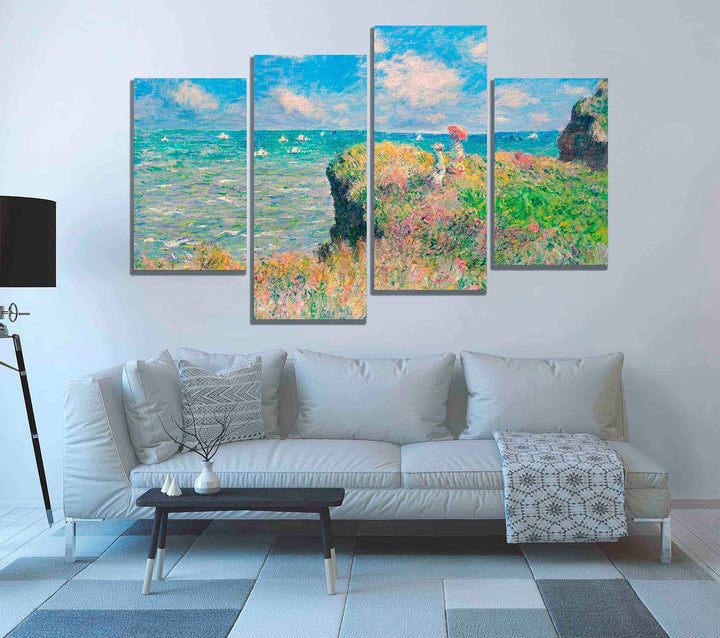 Claude Monet Kunstdruck auf Leinwand, gerahmt, Motiv "The Cliff Walk at Pourville", 89 x 56 cm 89cm