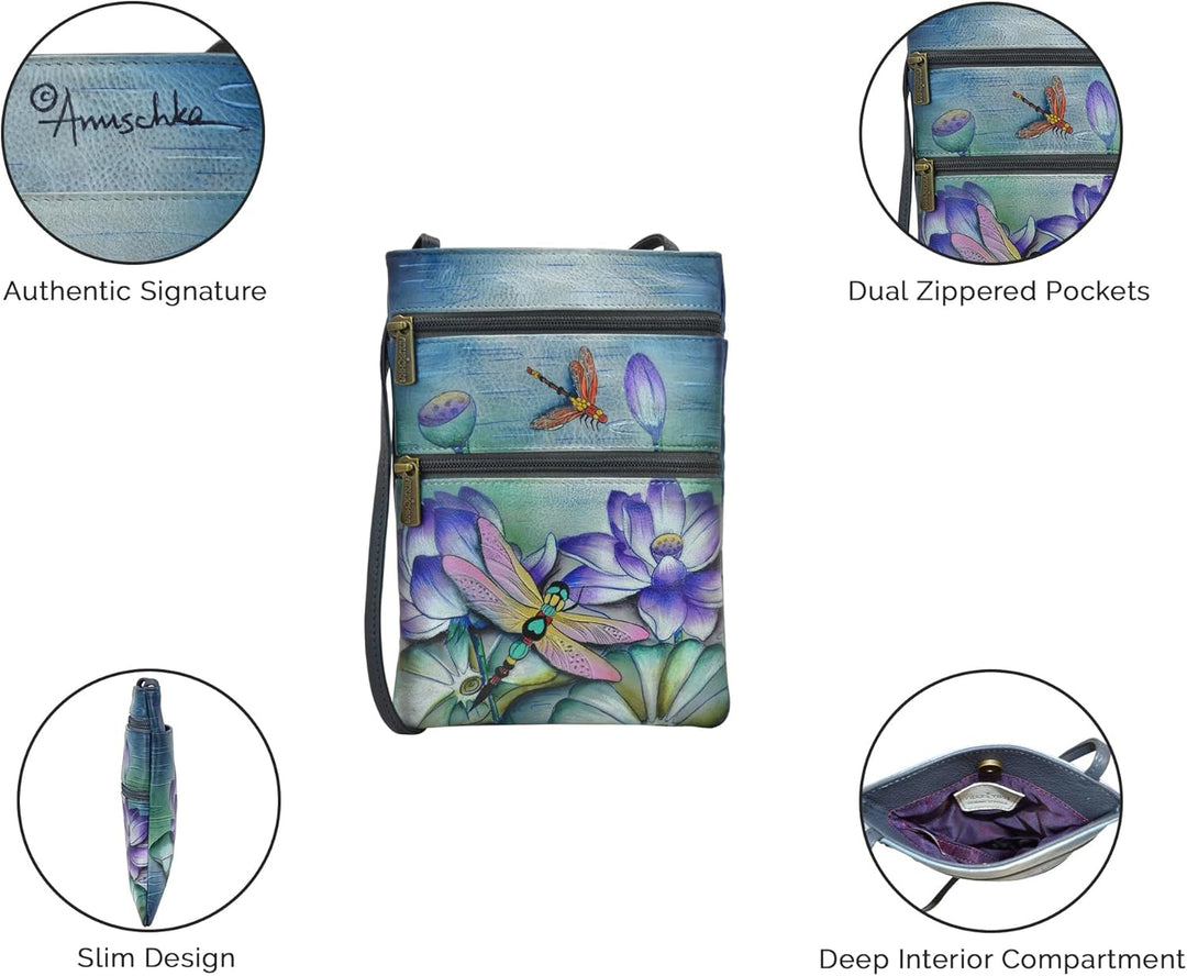 Anuschka Anuschka Women's Genuine Leather Hand Painted Double Zip Travel Crossbody Bag Umhängetasche