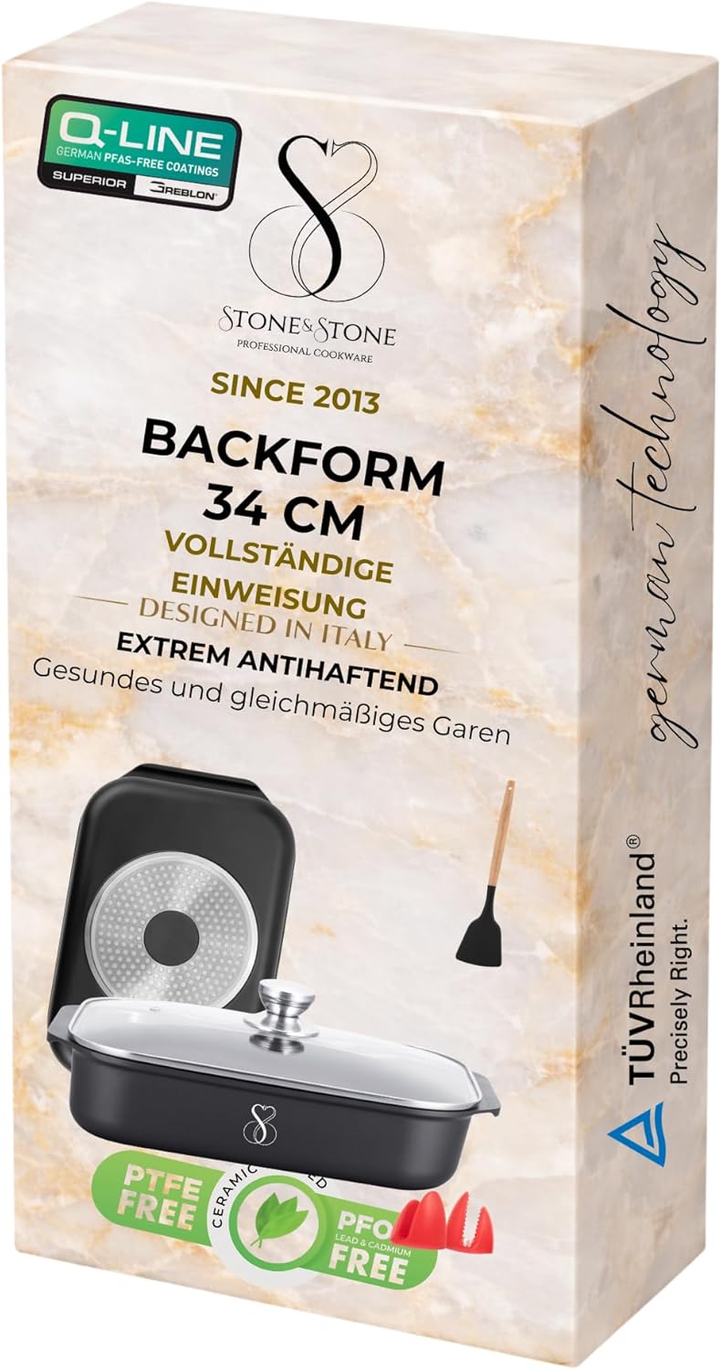 Bratpfanne mit deckel 34cm super antihaft bratformen bräter ofenpfanne induktion aluguss rechteckbrä