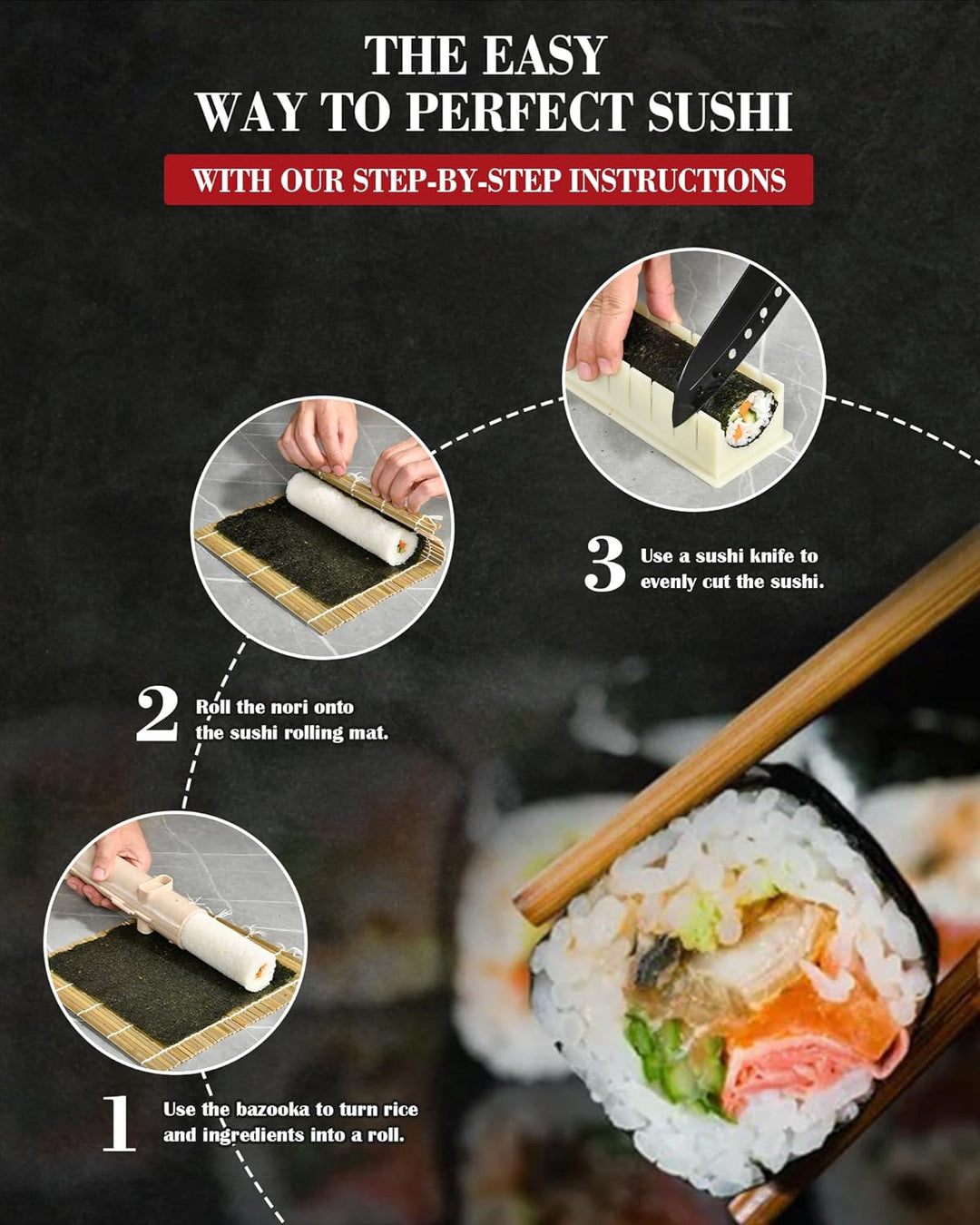 Vikkivikki Sushi Maker Set, Sushi Set für Anfänger, Komplett Kit zum Selber Machen mit Sushi Bazooka