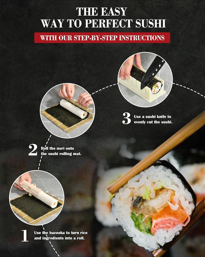 Vikkivikki Sushi Maker Set, Sushi Set für Anfänger, Komplett Kit zum Selber Machen mit Sushi Bazooka