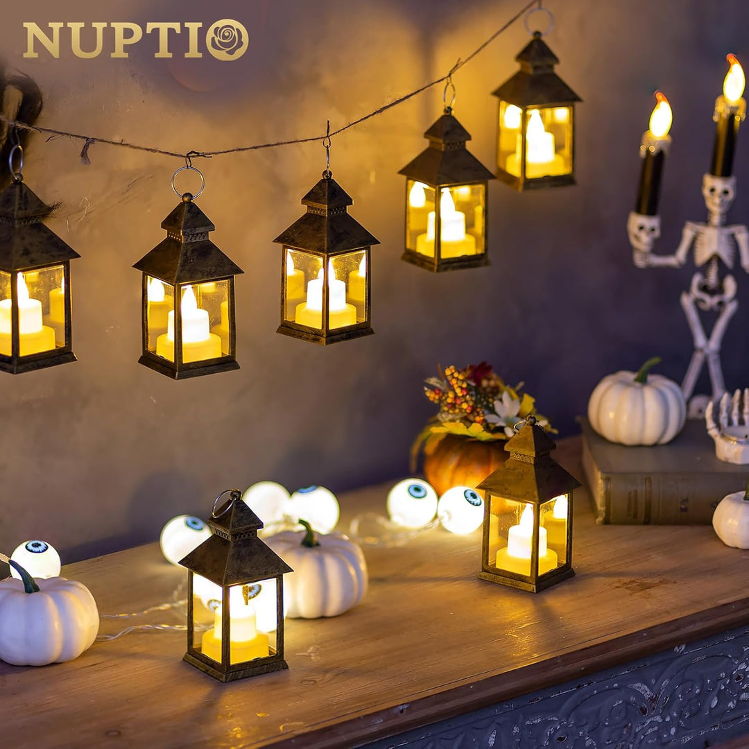 NUPTIO Laterne Kleine Weihnachten Deko - 10er led Teelichter Gold Mini Laternen für Draussen Flacker