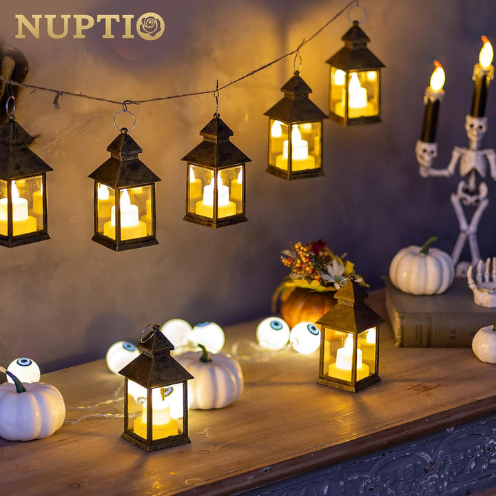 NUPTIO Laterne Kleine Weihnachten Deko - 10er led Teelichter Gold Mini Laternen für Draussen Flacker