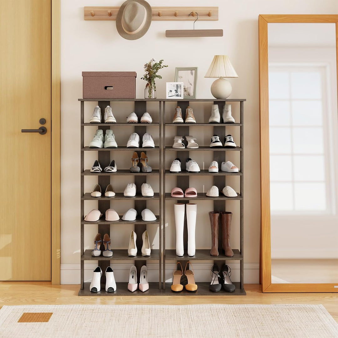 COSTWAY 8 stufiges Schuhregal schmal, Schuhschrank aus Holz höhenverstellbar, Schuhständer Schuh-Org