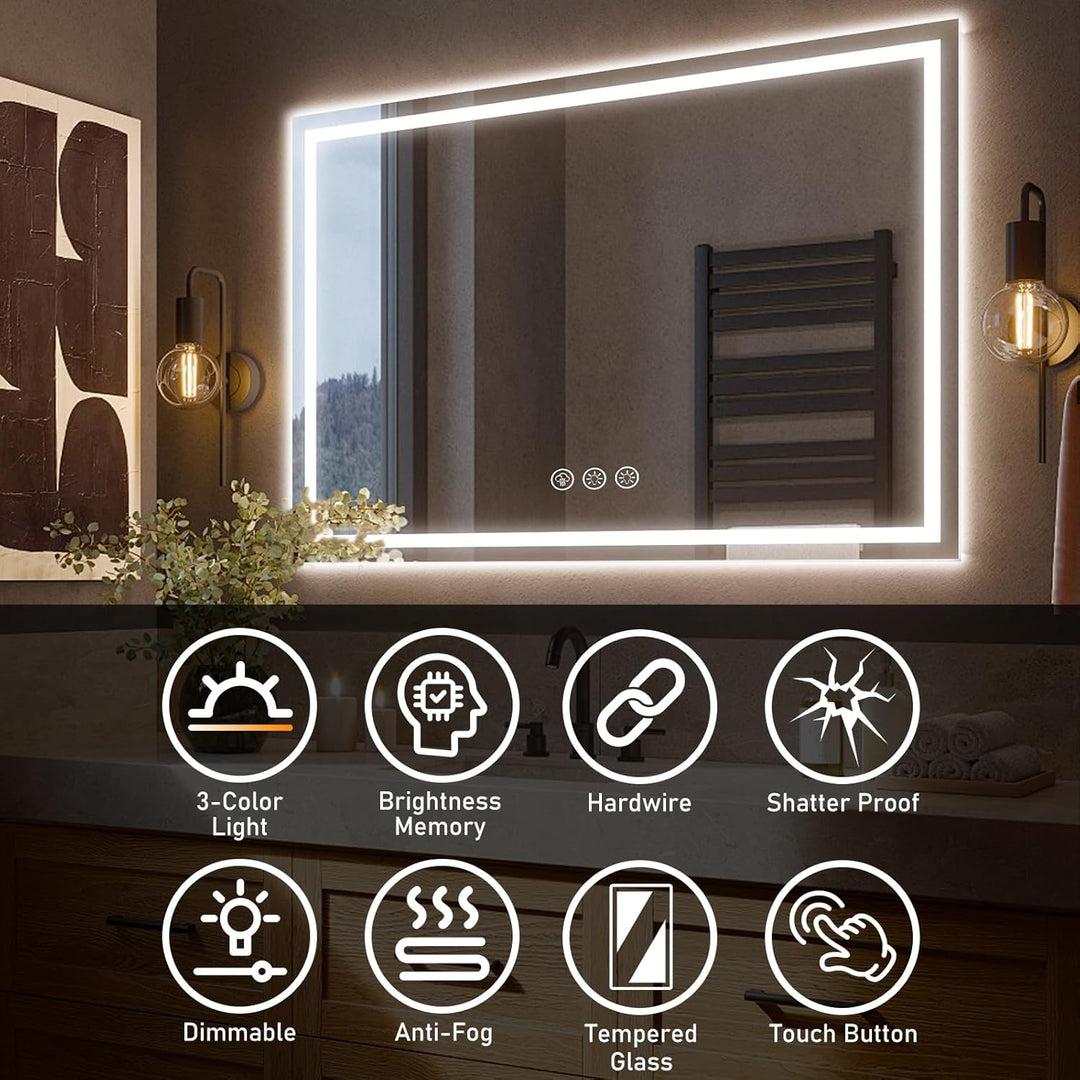 Ratsamee Badspiegel mit Beleuchtung LED, 100x70cm Spiegel mit Light, Wandspiegel mit Frontbeleuchtun