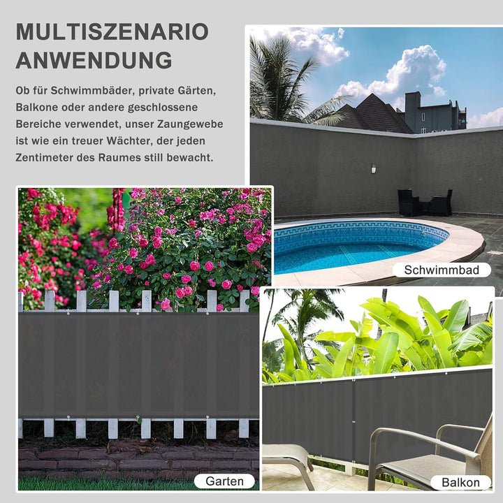 HENG FENG Balkon Sichtschutz 1x4m，HDPE Balkonverkleidung wetterfest, UV-Schutz, Atmungsaktiv,mit Kab