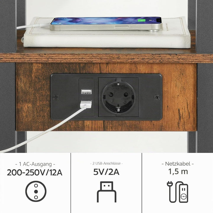 HOOBRO Beistelltisch mit Ladestation, C-Form Sofatisch, Couchtisch für kleine Räume, Schmaler Nachtt