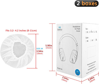 Geekria 100 Paar Einweg-Kopfhörerüberzüge mit Spenderbox, Dehnbare Sanitär-Ohrpolster, Hygienische O