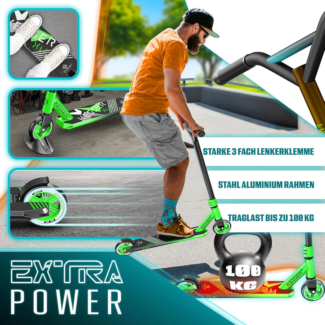 KESSER® Stunt Scooter X-Limit - 360° Lenkung Robuster Funscooter Stuntscooter mit ABEC 9 Kugellagern