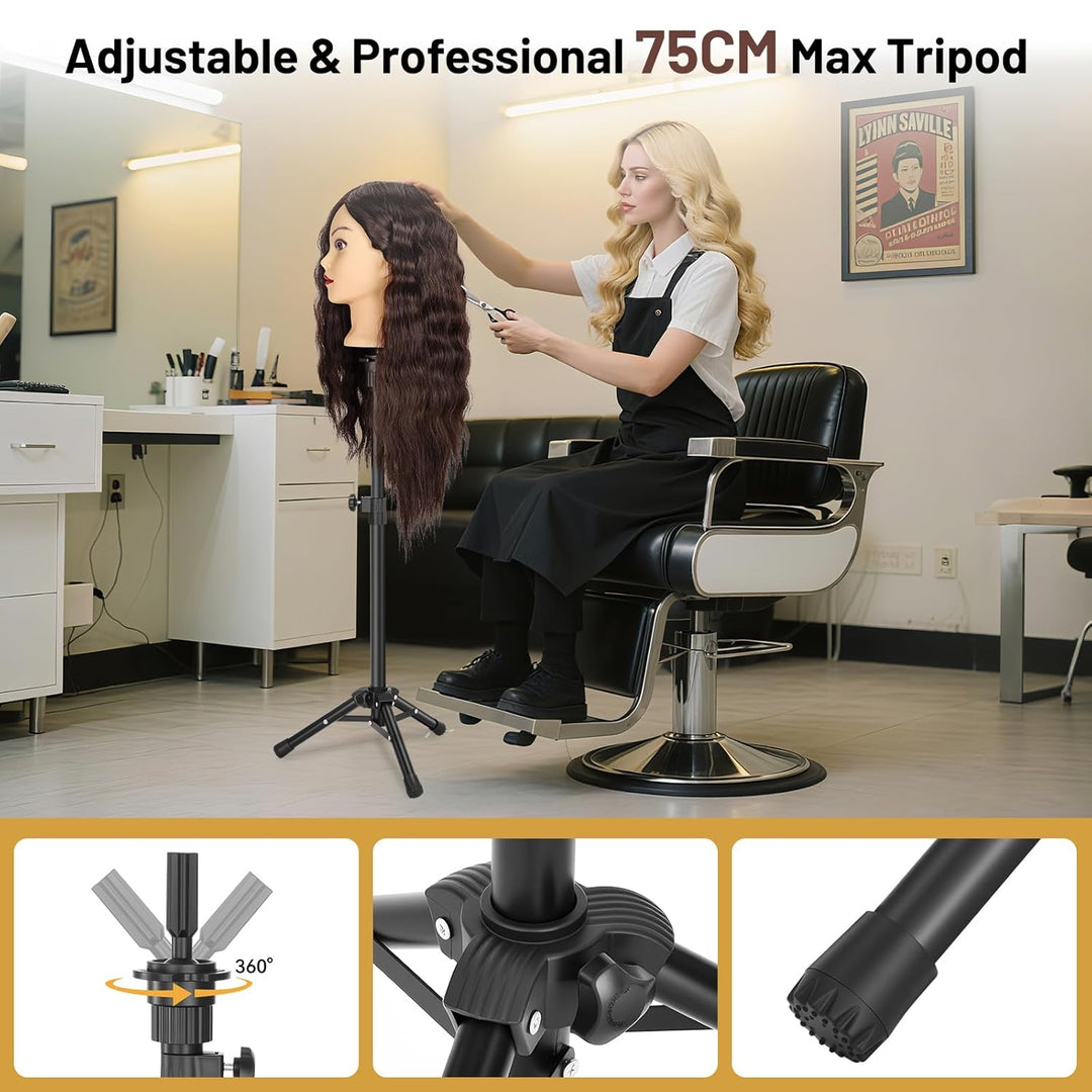 ekavo Friseurkopf mit Stativ, Trainingsköpfe mit 90% Echthaar 58CM, Schaufensterpuppe zum Frisieren,