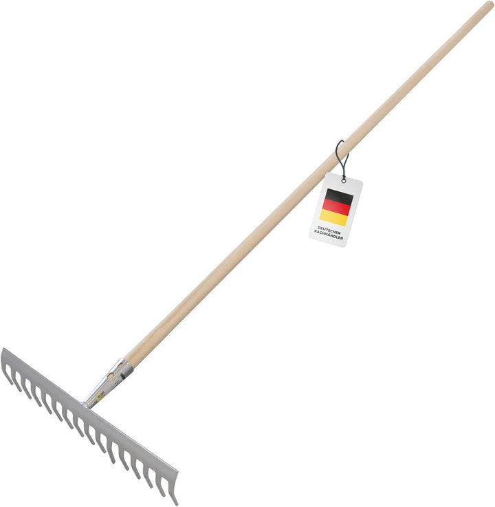 blizz-z Gartenrechen 40 cm Breite, 16 Zinken | Stabiler Rechen mit robustem Eschenstiel