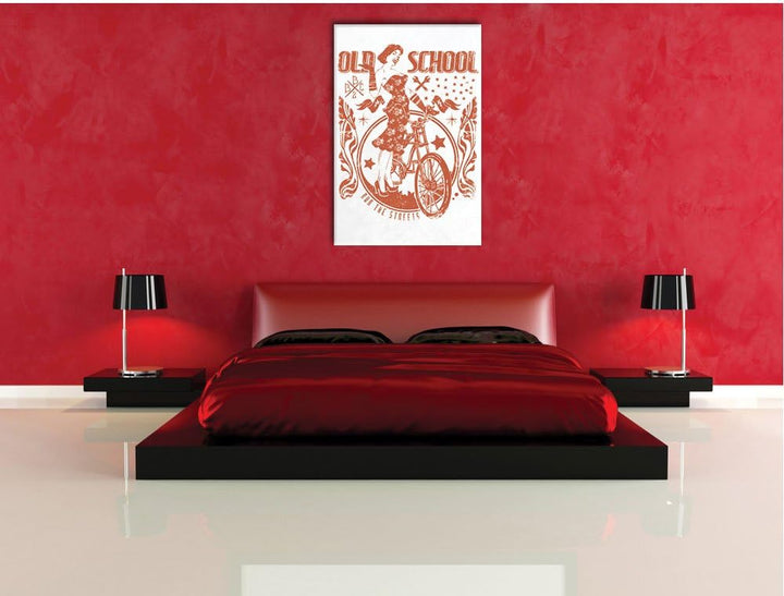 Pixxprint Old School White Bild auf Leinwand, XXL riesige Bilder fertig gerahmt mit Keilrahmen, Kuns