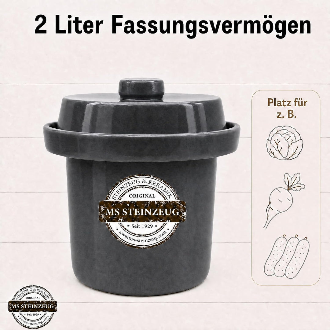 Gärtopf Mini Fermentation 2 Liter steingrau Milchsäuregärung Konservieren Einmachen gesunde Ernährun