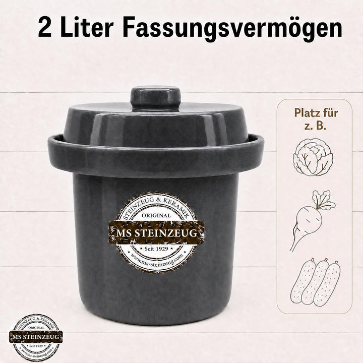 Gärtopf Mini Fermentation 2 Liter steingrau Milchsäuregärung Konservieren Einmachen gesunde Ernährun