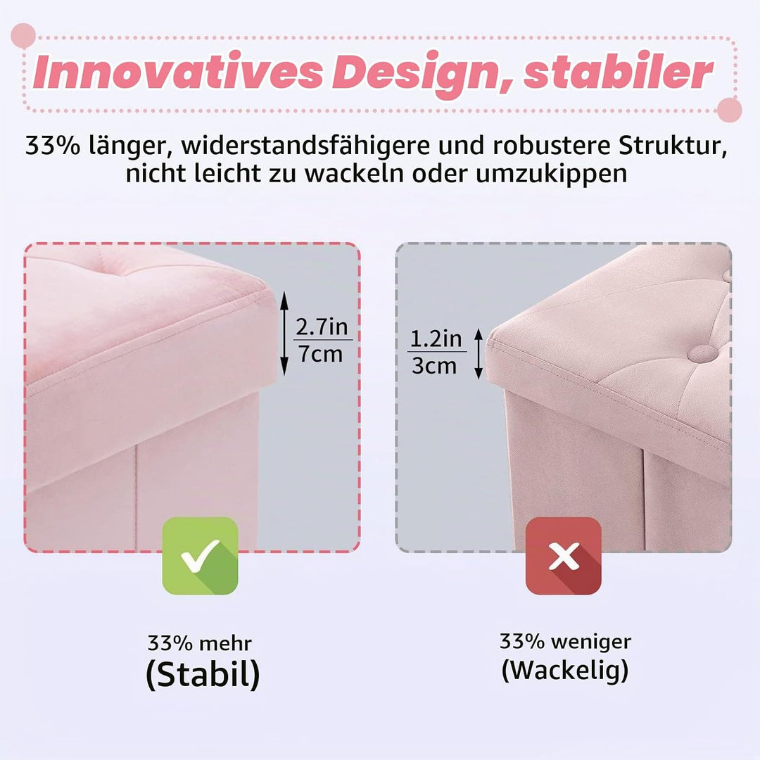 BRIAN &amp; DANY Sitzhocker mit Stauraum Faltbar, Hocker Samt mit Beinen und Deckel, Fusshocker Klein Au