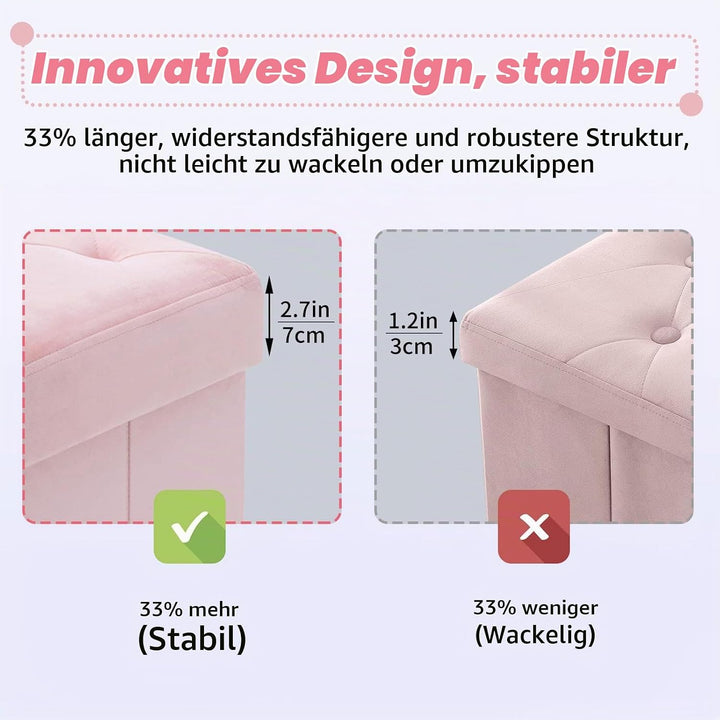 BRIAN &amp; DANY Sitzhocker mit Stauraum Faltbar, Hocker Samt mit Beinen und Deckel, Fusshocker Klein Au