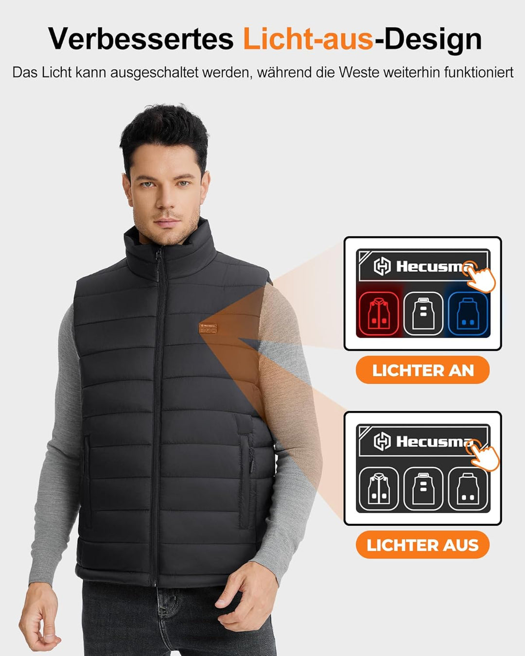 Heizweste Herren mit Powerbank 16000mAh 7.4V, Beheizbare Weste Herren mit 9 Heizzone, Elektrisch Beh