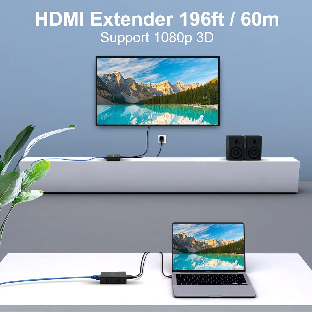 VEDINDUST HDMI Extender 1080p 60m (196ft) HDMI over Ethernet auf RJ45 Übertragung auf Cat5e Cat6 Cat